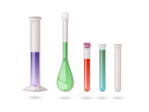 Colorful laboratory test tubes and beakers transparent background