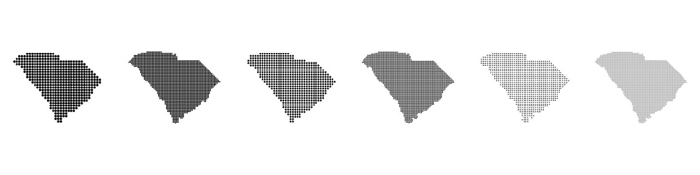 Dot mosaic South Carolina outline map set