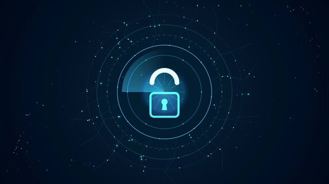 Abstract digital padlock icon representing data protection and cyber security motion graphics