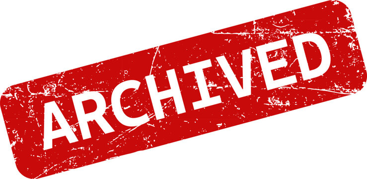 Archived red grunge rubber stamp watermark seal isolated on white background for document status and verification.