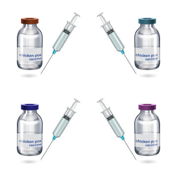 Chicken pox vaccine bottles and syringes transparent background
