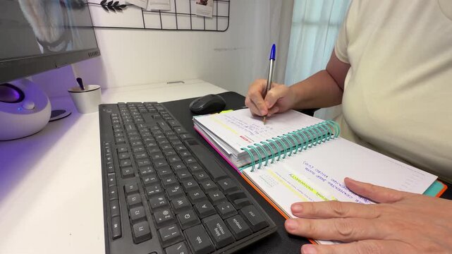studying, notebook, pen, writing, desk, computer, keyboard, afternoon, session, focus, learning, notes, education, workspace, work, task, hand, planning, organization, ideas, thoughts, preparation, co