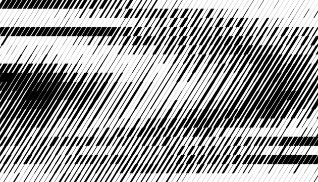 Black and white abstract dynamics pattern with glitch effect texture for sporty design element. Vector format illustration. EPS10