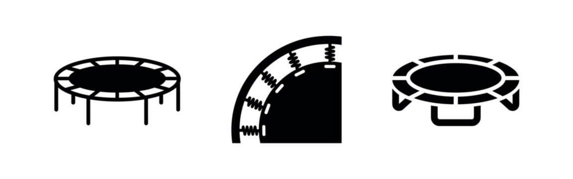 Set of Trampoline Icons. Collection of bouncing sport and recreation equipment symbols.