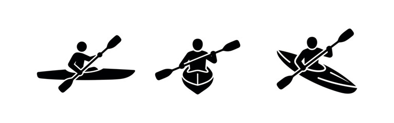 Set of kayaking icons, person in kayak with paddle vector illustration © Lili