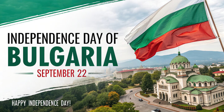 Independence Day Bulgaria Poster with National Flag and Sofia Cathedral