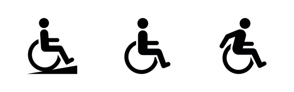 Disability and accessibility icon set. Wheelchair user symbols.