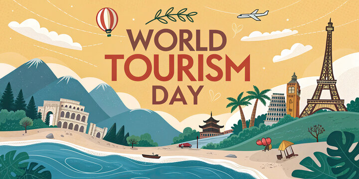 World Tourism Day September 27 Travel Landmarks Globe Poster