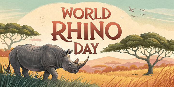 World Rhino Day Rhinoceros in African Savanna Wildlife Conservation Poster