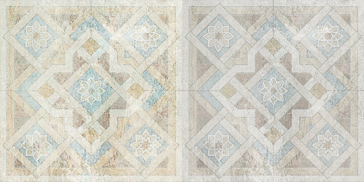 Abstract grunge textured mural Background for ceramic tile. Digital tiles design. Colorful ceramic tiles decoration. Abstract damask patchwork pattern