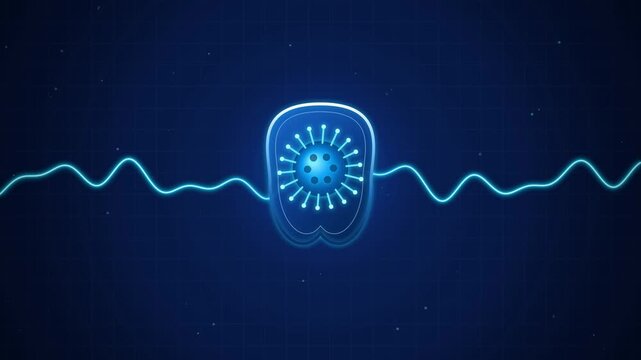 Abstract medical animation featuring glowing blue viral shield motion graphics