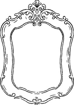 Elegant baroque wedding frame with royal ornament. Vintage hand drawn line illustration with ornate scrollwork and blank center for invitations, monograms, labels or cards. Chalk textured lines.