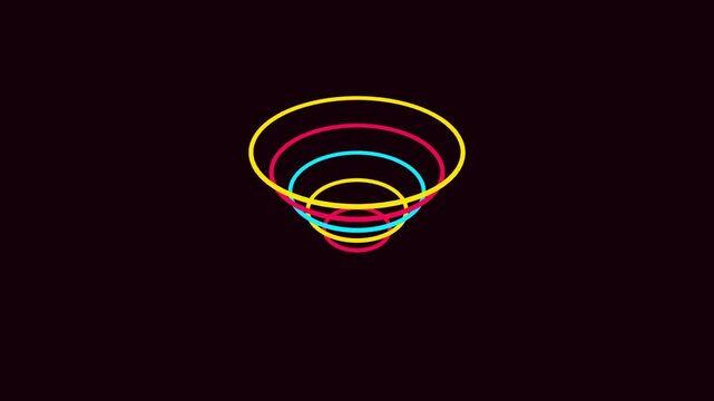 Colorful glowing concentric circles forming a funnel shape on dark background