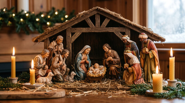 Nativity Scene with Baby Jesus Mary Joseph Shepherds and Wise Men