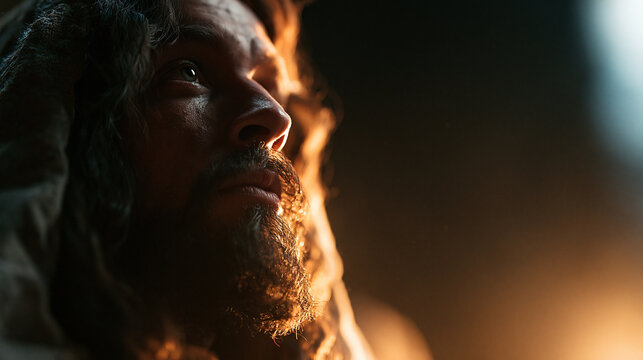 Biblical Man Looking Up in Prayer and Devotion