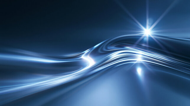 Abstract Futuristic Blue Metallic Wave with Glowing Light