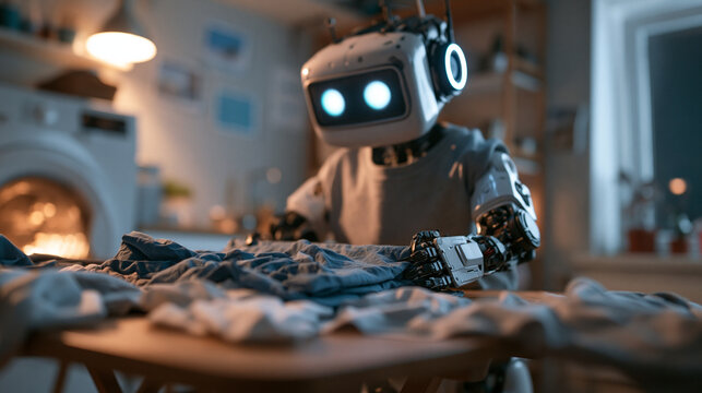 Domestic Robot Folding Laundry Clothes at Home