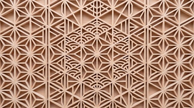 Traditional Japanese Kumiko Woodworking Geometric Lattice Pattern