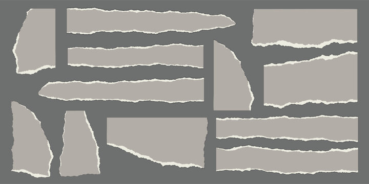 Torn paper edges with realistic ripped texture. White sheet fragments, vector scrap pieces perfect for scrapbook frames, notebook pages, and creative design projects.