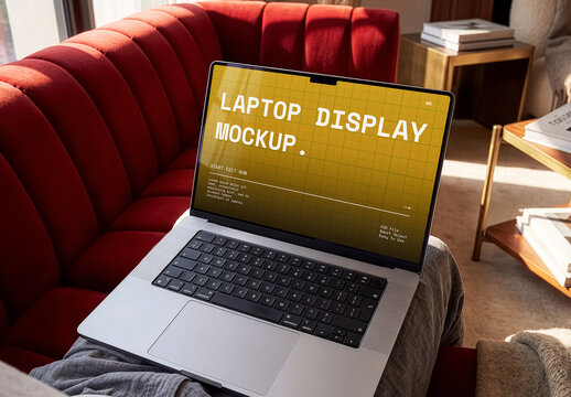Laptop Mockup In Living Room Screen Template For Web Design