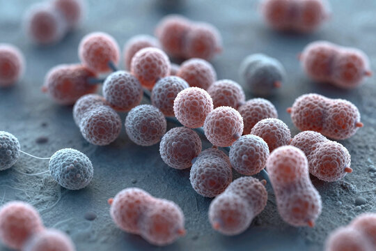 Close-up view of colorful bacteria cells on a textured surface