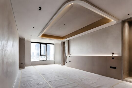 Luxury Hotel Room Construction with Custom Bed Ceiling Details Smooth Plaster Walls and Clean Finishes