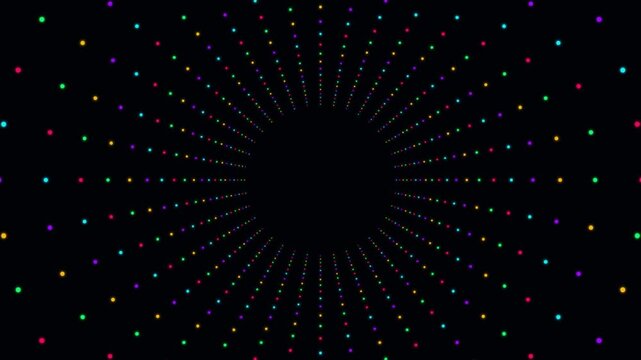 Colorful radial dots pattern exploding from center on dark background