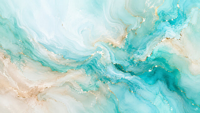 Fond abstrait en marbre turquoise aux veines dor&eacute;es