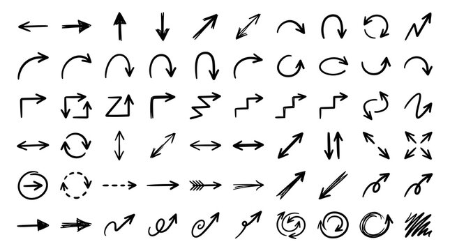 hand drawn arrow doodle set design elements vector illustration