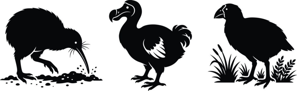 Set of Bird Silhouettes Vector Illustration Featuring Chicken Rooster Hen Chick Duck and Farm Poultry Animals for Agriculture Nature and Decorative Design