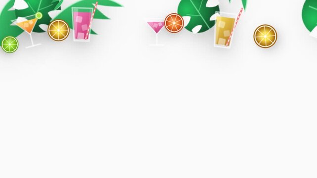 Tropical foliage and cold drinks emerging along upper margin