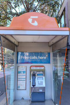 1 September 2026 Public Phone Telephone Box on Pitt St in Sydney CBD Central Business District in Sydney NSW Australia