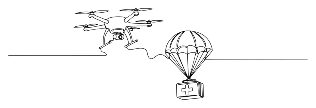 Drone delivering medical package with parachute