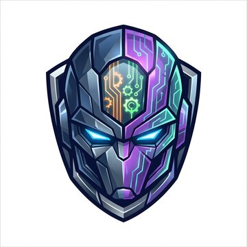 Futuristic Cybernetic Robot Head with Circuit Board Details and Glowing Eyes.