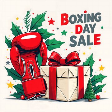 Boxing day sale illustration with red boxing glove and gift box