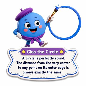 Cleo the Circle: 3D Geometry Facts & Educational Classroom Decor Sticker Pack