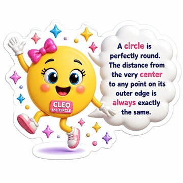 Cleo the Circle: 3D Geometry Facts & Educational Classroom Decor Sticker Pack