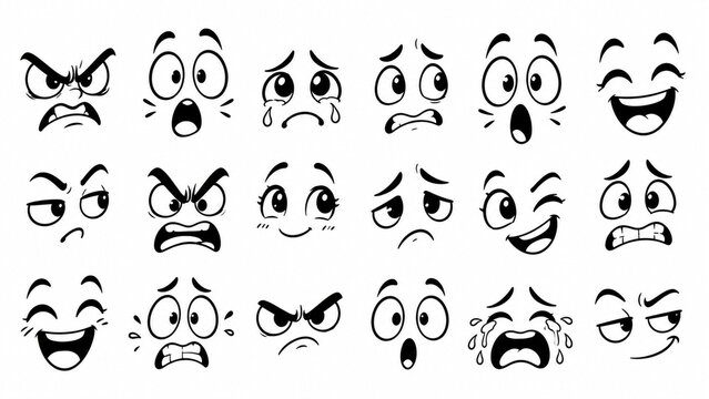 Set of Cartoon Facial Expressions and Emotions