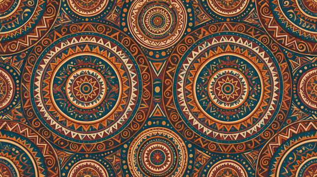 Seamless Tribal Mandala Pattern with Geometric Circles