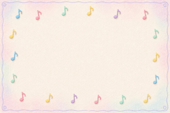 Pastel music note frame with a wavy border on textured paper with large copy space