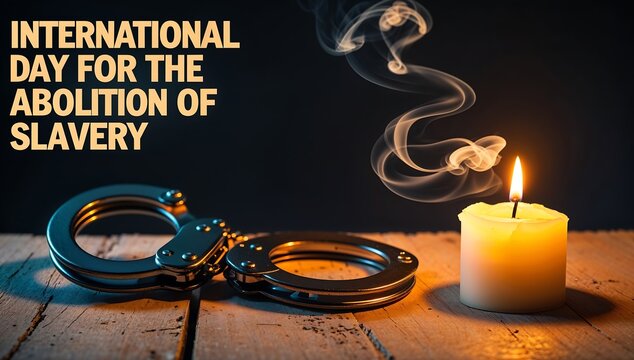 International day for the abolition of slavery with handcuffs and candle
