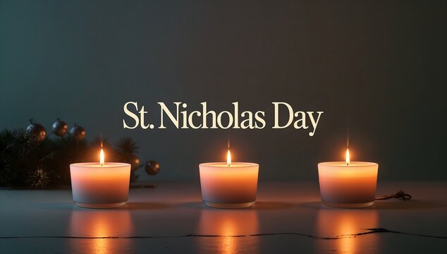 St nicholas day with three glowing candles and festive decorations