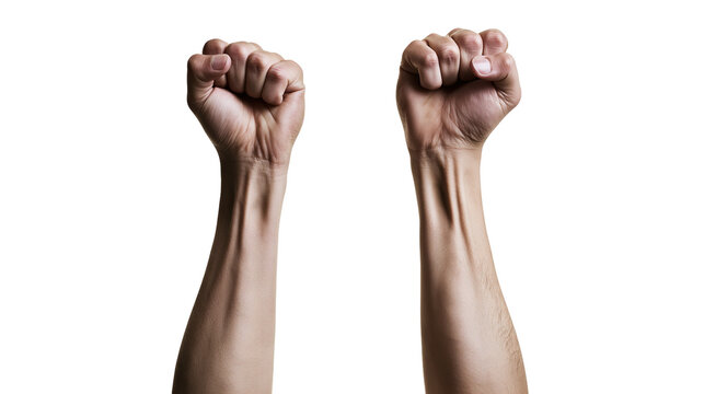 Isolated powerful raised fists representing strength, protest, revolution, and determination