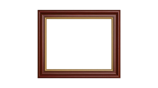 Isolated elegant classic wooden picture frame with gold trim, ready for your cherished art or photo