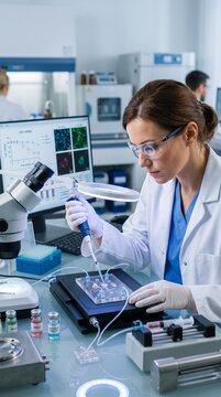 Biomedical Engineer Testing Nanomaterial Biocompatibility on Microfluidic Organoid Chip