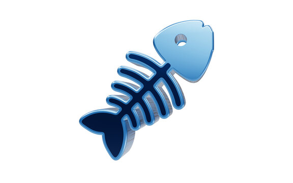 Fishbone Skeleton Icon: A minimalist 3D rendering of a blue fishbone skeleton, symbolizing food waste or dietary remains, presented against a clean backdrop.