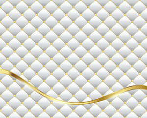 Obraz premium White diamond shape upholstery luxury background with golden buttons border with golden ribbon