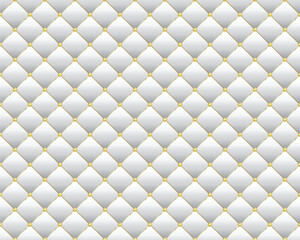 Obraz premium White diamond shape upholstery luxury background with golden buttons with border