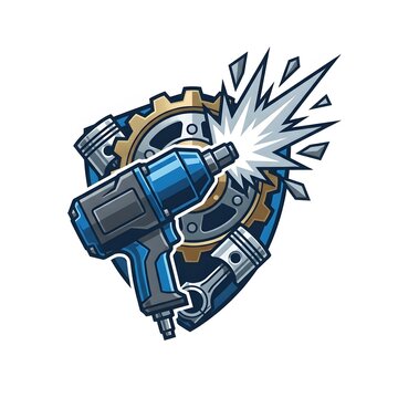 Impact Wrench with Gear and Pistons Mechanic Tool Illustration.