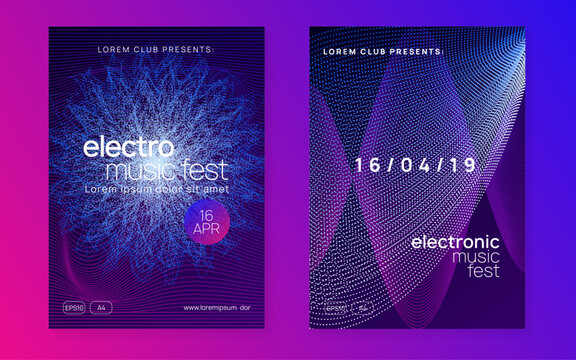Discotheque Event. Soundwave Audio Invitation. Concert Invite. Pink Dj Banner. Party Electro Template. Green Techno Set. Night Club Magazine. Blue Discotheque Event